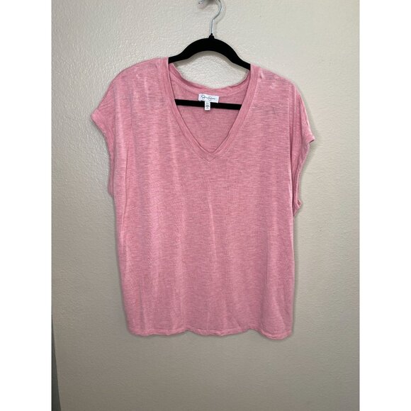 Jessica Simpson Womens Pink V-Neck Short Sleeve Lightweight Top XL viscose - Picture 1 of 7